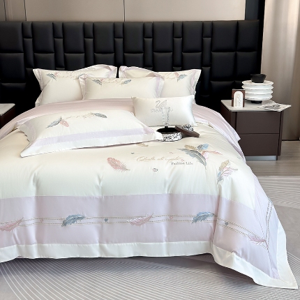 （总）春夏新品高级感50*50S贡缎长绒棉刺绣四件套纯棉床单全棉床笠高档礼盒装量大价优