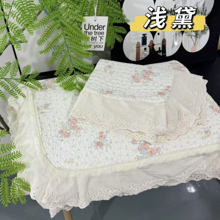91家纺网 家纺一手货源 找家纺 （总）赫本纯棉床盖三件套 韩国碎花纯棉床盖三件套全棉夹棉床单花边可机洗