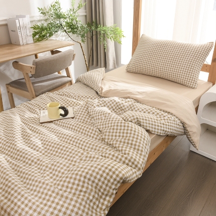 91家纺网 家纺一手货源 找家纺 （总）2025新款无印风印花水洗棉学生宿舍三件套六件套组合套装