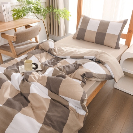 91家纺网 家纺一手货源 找家纺 （总）2025新款无印风印花水洗棉学生宿舍三件套六件套组合套装