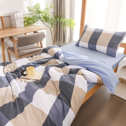 91家纺网 家纺一手货源 找家纺 （总）2025新款无印风印花水洗棉学生宿舍三件套六件套组合套装