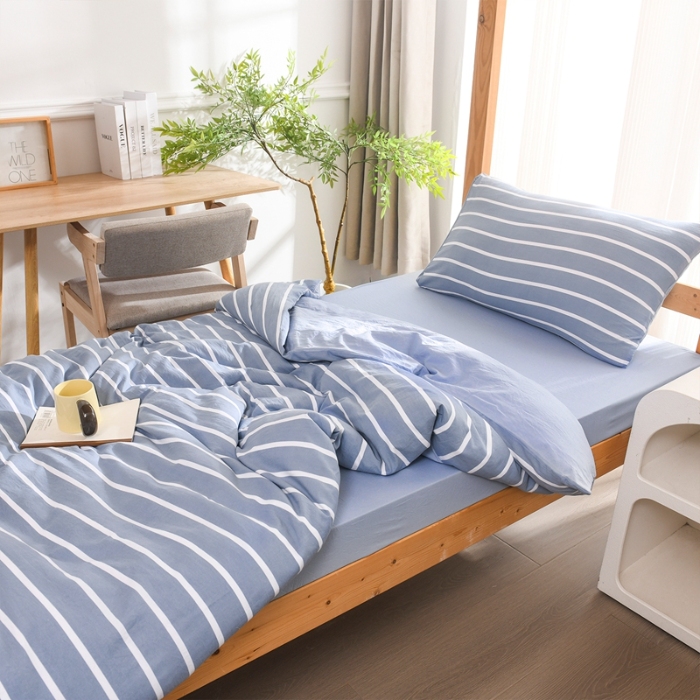 91家纺网 家纺一手货源 找家纺 （总）2025新款无印风印花水洗棉学生宿舍三件套六件套组合套装