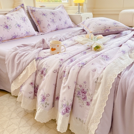 （总）【苏东来】2025小清新韩版印花蕾丝花边皱皱棉工艺款拼接单夏被四件套韩式赫本碎花荷叶边夏凉被子空调被双人春秋被可水洗