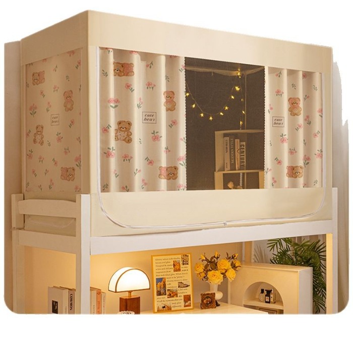 91家纺网 家纺一手货源 找家纺 （总）强遮光覆膜学生宿舍一体式遮光床帘蚊帐上铺全包遮挡帘加高