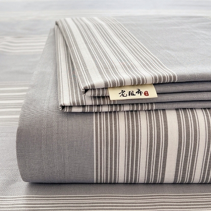 91家纺网 家纺一手货源 找家纺 （总）（有买家秀）2025夏季新款缎条原棉老粗布三件套加厚加密透气舒适粗布床单凉席