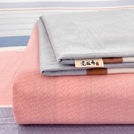 91家纺网 家纺一手货源 找家纺 （总）（有买家秀）2025夏季新款缎条原棉老粗布三件套加厚加密透气舒适粗布床单凉席