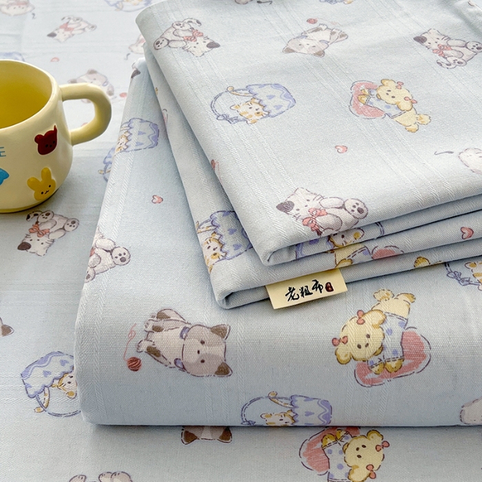 91家纺网 家纺一手货源 找家纺 （总）（有买家秀）2025夏季新款缎条原棉老粗布三件套加厚加密透气舒适粗布床单凉席