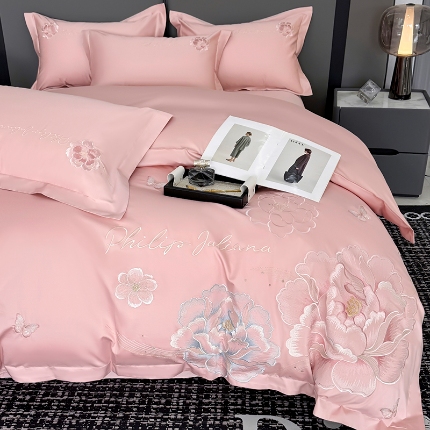 91家纺网 家纺一手货源 找家纺 （总）2025新款长绒棉全棉刺绣轻奢四件套花开富贵