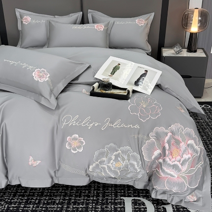 91家纺网 家纺一手货源 找家纺 （总）2025新款长绒棉全棉刺绣轻奢四件套花开富贵