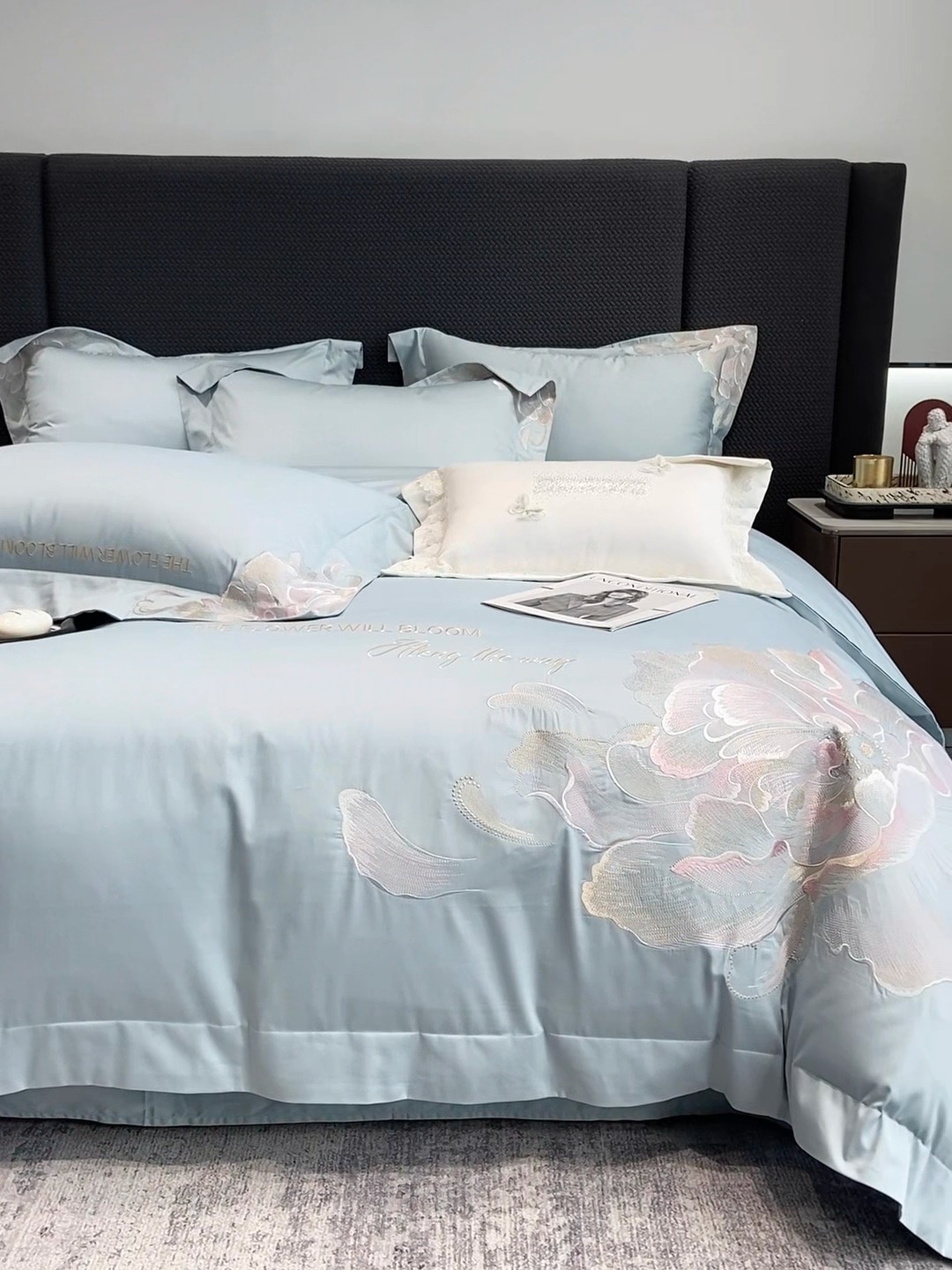 91家纺网 家纺一手货源 找家纺 （总）星蕴家纺 2025新款澳棉纯棉正宗长绒棉刺绣四件套-绽放