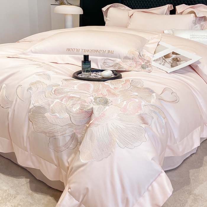 91家纺网 家纺一手货源 找家纺 （总）星蕴家纺 2025新款澳棉纯棉正宗长绒棉刺绣四件套-绽放