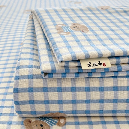 91家纺网 家纺一手货源 找家纺 （总）（有买家秀）2025新款缎条老粗布三件套特厚加密粗布凉席三件套吸汗透气床品套件