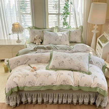 91家纺网 家纺一手货源 找家纺 （总）2025春夏新款复古印花小碎花针织棉双层纱夹棉床盖四件套