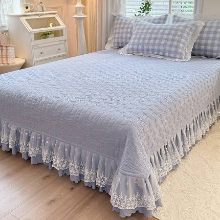 （总）2025春夏新款复古印花小碎花针织棉双层纱夹棉床盖三件套