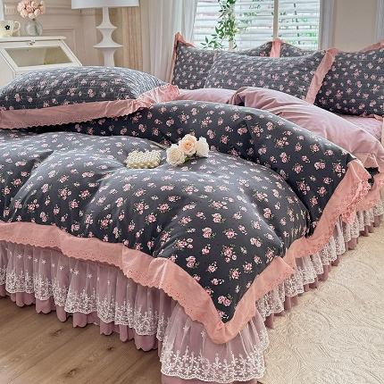 91家纺网 家纺一手货源 找家纺 （总）2025春夏新款复古印花小碎花针织棉双层纱夹棉床盖四件套