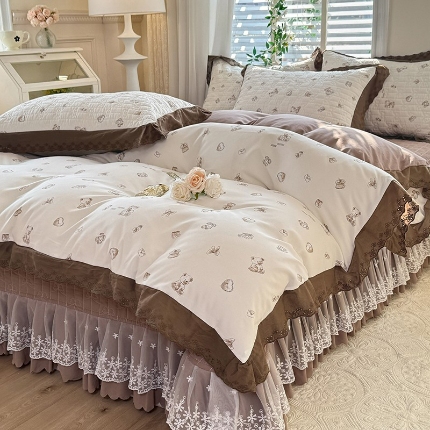 91家纺网 家纺一手货源 找家纺 （总）2025春夏新款复古印花小碎花针织棉双层纱夹棉床盖四件套