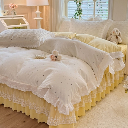 91家纺网 家纺一手货源 找家纺 （总）2025春夏新款复古印花小碎花针织棉双层纱夹棉床盖四件套