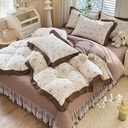 91家纺网 家纺一手货源 找家纺 （总）2025春夏新款复古印花小碎花针织棉双层纱夹棉床盖四件套