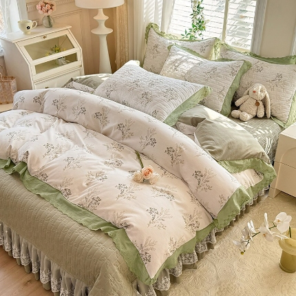 91家纺网 家纺一手货源 找家纺 （总）2025春夏新款复古印花小碎花针织棉双层纱夹棉床盖四件套