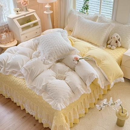 91家纺网 家纺一手货源 找家纺 （总）2025春夏新款复古印花小碎花针织棉双层纱夹棉床盖四件套