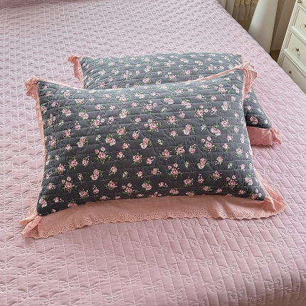 （总）2025春夏新款复古印花小碎花针织棉双层纱夹棉枕套