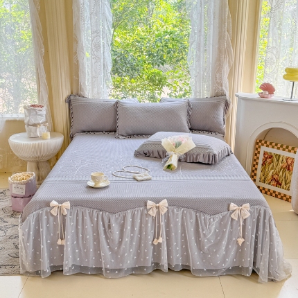 91家纺网 家纺一手货源 找家纺 （总）【苏东来】2025高端法式韩版公主花边PE高分子复合软凉席床裙款三件套纯色蕾丝花边豆豆床裙床单床盖冰丝凉席子三件套件空调席