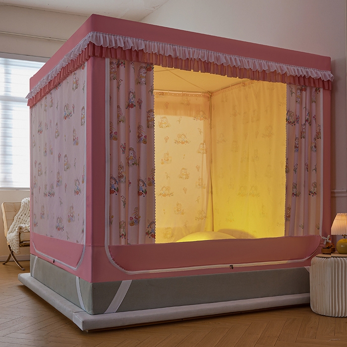 91家纺网 家纺一手货源 找家纺 （总）迪凡保罗蚊帐 2025春夏新款花边款专版印花遮光帘坐床蚊帐