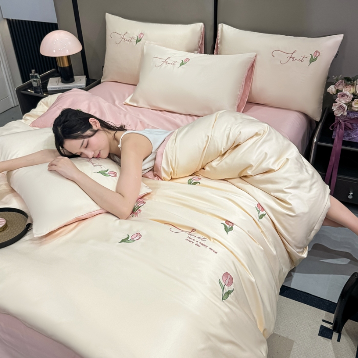 91家纺网 家纺一手货源 找家纺 （总）乐沐家纺 2025春夏新款水洗真丝绣花冰丝四件套