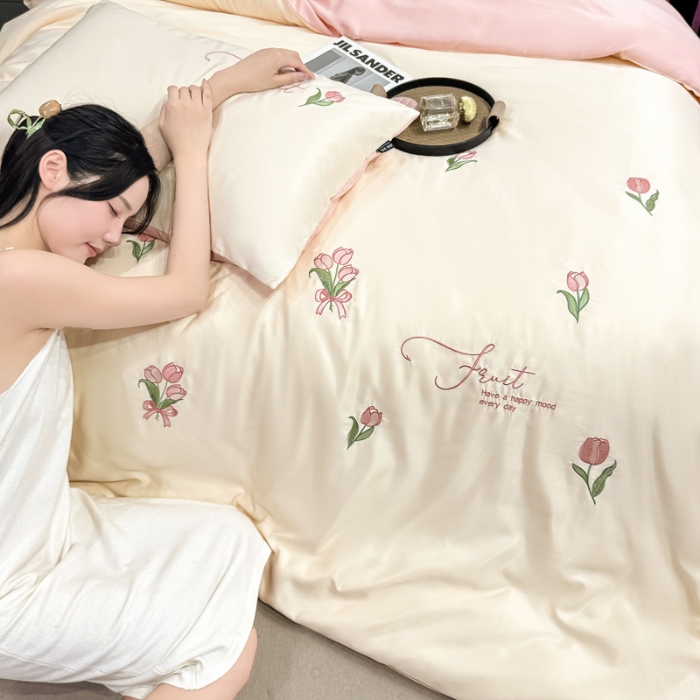 91家纺网 家纺一手货源 找家纺 （总）乐沐家纺 2025春夏新款水洗真丝绣花冰丝四件套