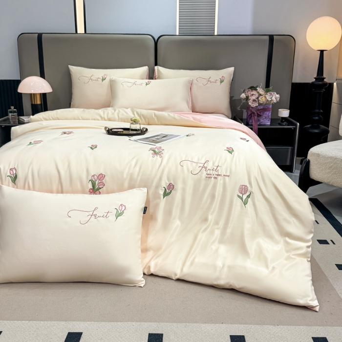 91家纺网 家纺一手货源 找家纺 （总）乐沐家纺 2025春夏新款水洗真丝绣花冰丝四件套