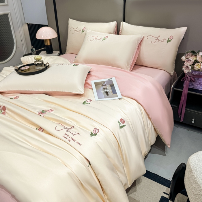 91家纺网 家纺一手货源 找家纺 （总）乐沐家纺 2025春夏新款水洗真丝绣花冰丝四件套