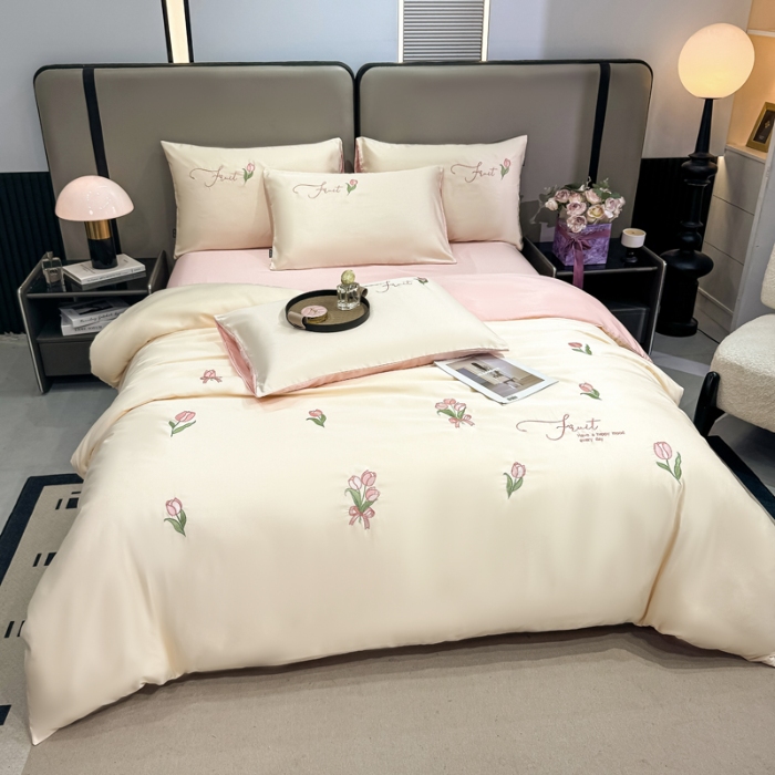 91家纺网 家纺一手货源 找家纺 （总）乐沐家纺 2025春夏新款水洗真丝绣花冰丝四件套