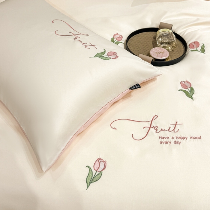 91家纺网 家纺一手货源 找家纺 （总）乐沐家纺 2025春夏新款水洗真丝绣花冰丝四件套