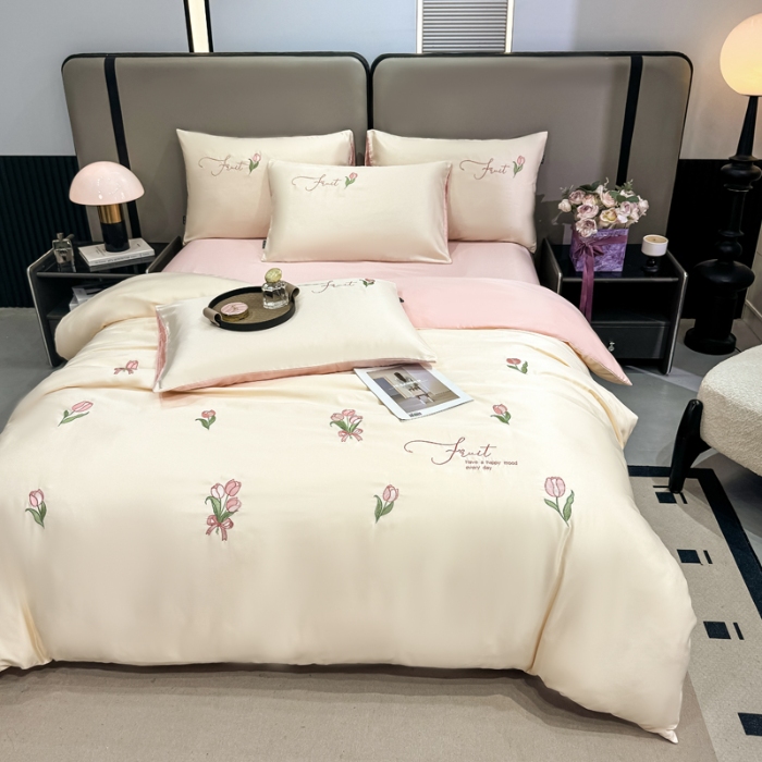 91家纺网 家纺一手货源 找家纺 （总）乐沐家纺 2025春夏新款水洗真丝绣花冰丝四件套