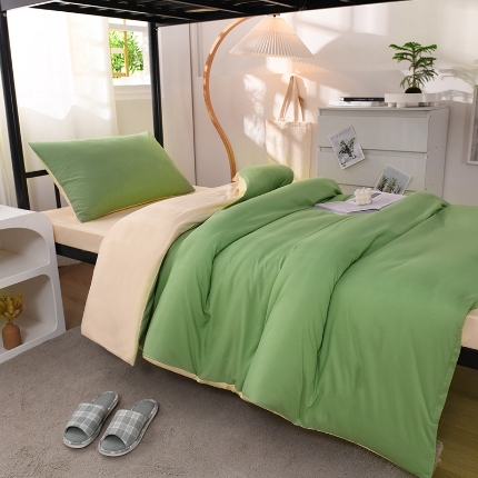 91家纺网 家纺一手货源 找家纺 （总）2025新款ins风双拼四件套水洗棉简约床单被套学生宿舍三件套四件套