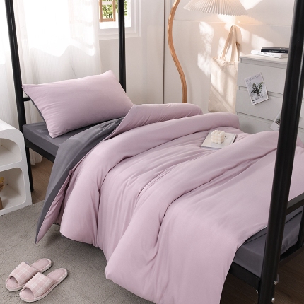 91家纺网 家纺一手货源 找家纺 （总）2025新款ins风双拼四件套水洗棉简约床单被套学生宿舍三件套四件套