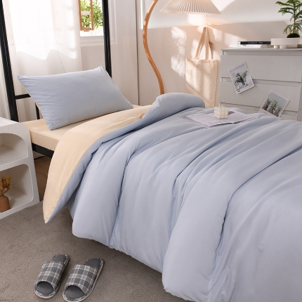 91家纺网 家纺一手货源 找家纺 （总）2025新款ins风双拼四件套水洗棉简约床单被套学生宿舍三件套四件套