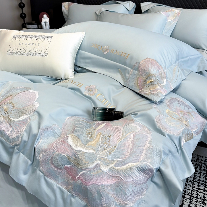 91家纺网 家纺一手货源 找家纺 （总）星蕴家纺 2025新款新疆贡缎全棉刺绣四件套-黛尔【高档礼盒包装】