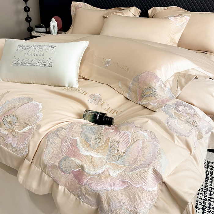 91家纺网 家纺一手货源 找家纺 （总）星蕴家纺 2025新款新疆贡缎全棉刺绣四件套-黛尔【高档礼盒包装】