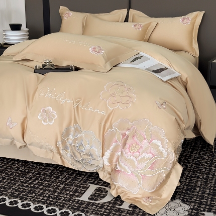 91家纺网 家纺一手货源 找家纺 （总）2025新款新疆长绒棉全棉刺绣轻奢 花开富贵