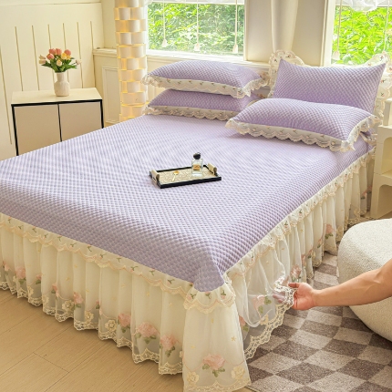 （总）漫布云2025甄选A类凉豆豆纯色系蕾丝花边床裙款床单款床盖床单凉席三件套蕾丝床盖款凉席三件套