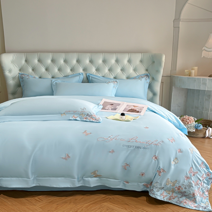 91家纺网 家纺一手货源 找家纺 （总）新方向 2025新款天丝刺绣大宽边工艺四件套-蝶恋 直播首选（纸盒包装）