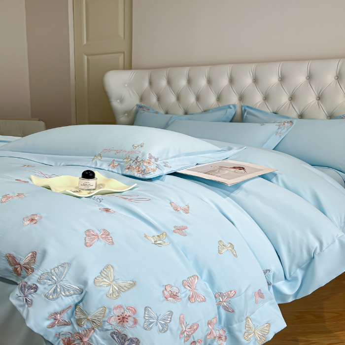 91家纺网 家纺一手货源 找家纺 （总）新方向 2025新款天丝刺绣大宽边工艺四件套-蝶恋 直播首选（纸盒包装）