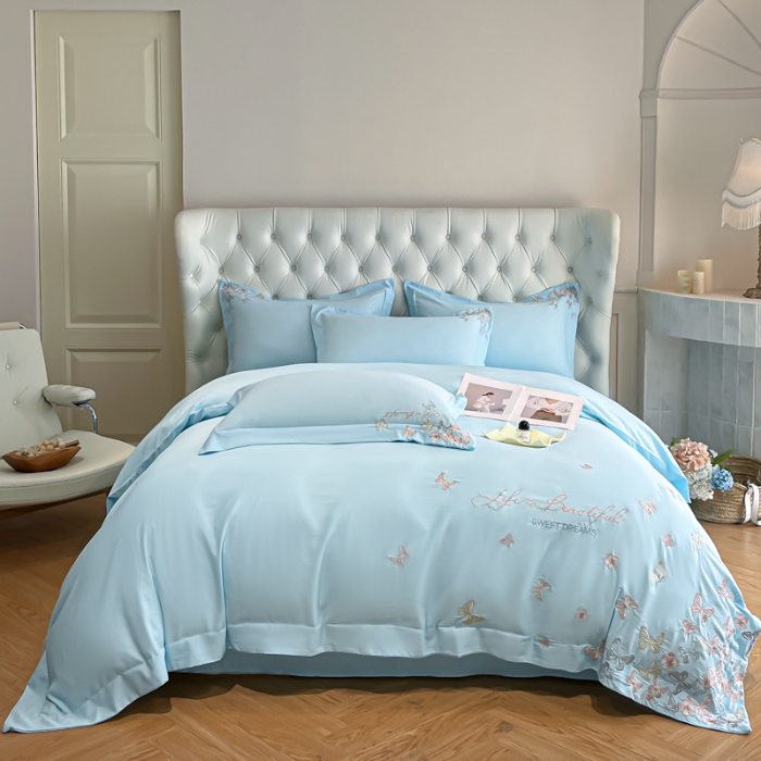 91家纺网 家纺一手货源 找家纺 （总）新方向 2025新款天丝刺绣大宽边工艺四件套-蝶恋 直播首选（纸盒包装）