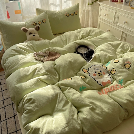 91家纺网 家纺一手货源 找家纺 （总）优兰朵 2025新款爆款宿舍可爱水洗棉毛巾绣四件套