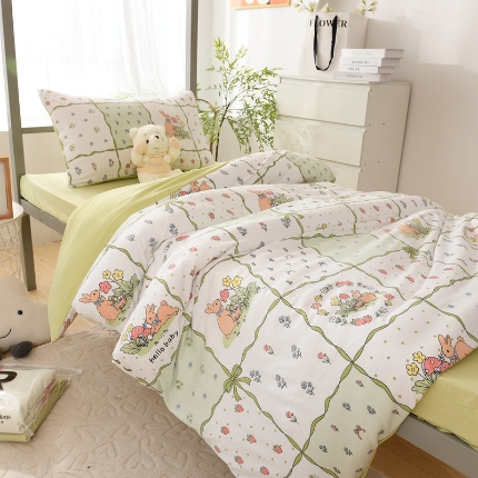 91家纺网 家纺一手货源 找家纺 （总）2025新款卡通水洗棉四件套小清新可爱风床单被套宿舍床品三件套