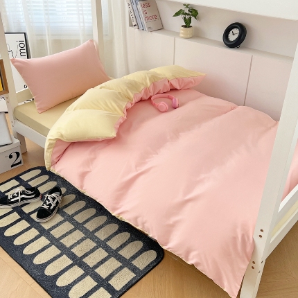 91家纺网 家纺一手货源 找家纺 （总）2025新款纯色双拼水洗棉床上四件套学生宿舍单人床单被套三件套