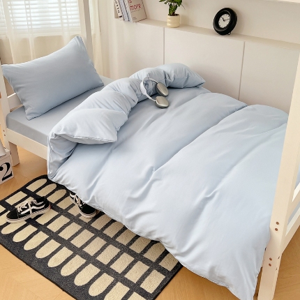 91家纺网 家纺一手货源 找家纺 （总）2025新款纯色双拼水洗棉床上四件套学生宿舍单人床单被套三件套