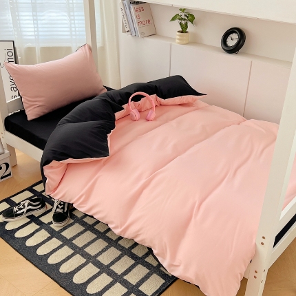 91家纺网 家纺一手货源 找家纺 （总）2025新款纯色双拼水洗棉床上四件套学生宿舍单人床单被套三件套