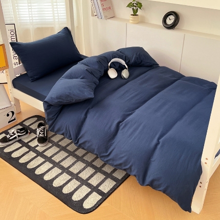 91家纺网 家纺一手货源 找家纺 （总）2025新款纯色双拼水洗棉床上四件套学生宿舍单人床单被套三件套